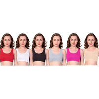 Texello Cotton Teen Solid Beginner Bras, Sports Bras, Teenager Bra For Girls/Kids Half Slip & Cropped Camisole- Pack Of 6 (Size- 13-14 Years, Multicolor)