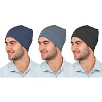 Primebox Unisex Helmet Skull Cap For Bikers & Cycling, Cotton Head Caps, Hair Inner Helmet Cover Cap For Men Women, Skull Cap Pack Of 3Pcs Combo (Helmet-Cap-Black-Blue-Dark-Grey-Combo)