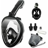 Vbm Full Face Snorkeling Mask Diving Gear - Latest Dry Top System,180 Degree Panoramic View Snorkeling Mask With Camera Mount,Safe Breathing,Anti-Leak Anti-Fog-Swim Fins (Black - S/M)