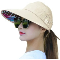 Alexvyan Polyester Sun Visor Hat For Women - Wide Brim Uv Protection Summer Cap For Girls - Breathable Casual Beach Sun Protection Hat (Beige), Large