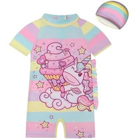 Palay Unicorn Swimming Costume For Kids Girls 6-8 Years Old, Multicolored Swim Suit For Kids Girls, One-Piece Cartoon Swimsuit For Girls With Swim Cap, Beachwear Kids Swimming Bathing Suit