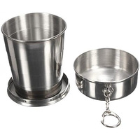 Gurjas Fancy Kitchren Small Foldable Glass, Compact Portable Folding Stainless Steel Travel Mug-120Ml Water Cup With Hanging Chain For Camping, Hiking & Outdoor Adventures-(Pack Of 1)