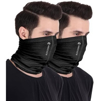 Freecultr Unisex Bamboo Bandana, Anti Microbial Super Soft & Comfort Fit, Breathable Multipurpose Headband, Face Mask For Dust Protection And Sun - Plain Pack Of 2-Black,Black