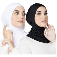 Paropkar Pieces Modal Hijab Cap Adjustable Muslim Stretchy Turban Full Cover Shawl Undercap Full Neck Coverage For Girls Women (Black White)