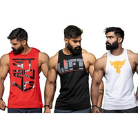 Juari Be A Gentleman Cotton Men's Sleeveless Gym Regular Fit Vest (Multicolor, Medium), Combo Pack Of 3