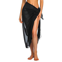 Sannidhi Sheer Sarong Beach Coverups, Long Chiffon Swimsuit Coverup Sarongs For Women Beach Wear Bikini Wrap Coverup - Black, 57In