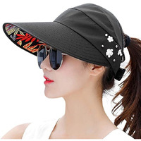 Alexvyan Polyester Sun Visor Hats For Women Uv Protection Wide Brim Summer Cap For Girls Hat Uv Protection Breathable Casual Beach Hat, Sun Protection Cap For Women (Black), Large