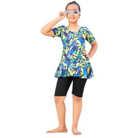Aarika Girls Sports Wear Yellow Black Colour Floral Print Nylon Swim Suit (5-15 Years)-(Sw-Shm-Ca-1114)