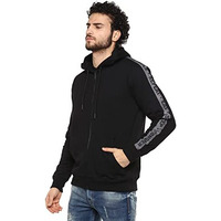 Alan Jones Clothing Men's Poly Cotton Regular Fit Hooded Sweatshirt (Ss19-P11-Bck-Xl_Black_Xl)