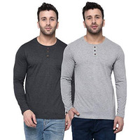London Hills Cotton Solid Men Full Sleeve Round Neck Regular Fit T-Shirt (Pack Of 2) Off-White, X Large