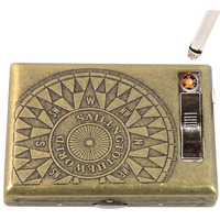 Gustave Retro Metal Cigarette Case For Men - Usb Rechargeable Flameless Coil Lighter, Can Fit Upto 20 Pcs Regular Cigarettes(85Mm), Coil Lighter Gift For Men (Compass Lighter)