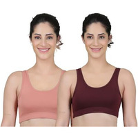Celary Women's Cotton Wire Free Classic Non-Padded Full Coverage Bra (Pack Of 2) (Sportw-(Bela.Pink-Maroon)-34_Bellarina Pink