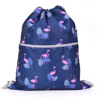 Lify Drawstring Backpack Water Resistant String Bag Sports Sackpack Gym Sack With Side Pocket For Men Women - 1Piece (Navy Blue- Flamingo)