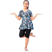 Aarika Girls Sports Wear Firozi-Black Colour Leaf Print Nylon Swim Suit (5-15 Years)-(Sw-Shm-Ca-1121)