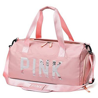 Handcuffs 16 Cms Duffle Bag With Shoe Compartment Polyester Gym Bags For Men & Women | Travel | Sports | Duffels | Adjustable | Shoulder Bag | Weekend | Fitness | Handbag (Pink Peach)
