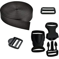Side Release Buckles Clips, Tri-Glide Slides And Ladder Lock With 5Mt 1In Wide Nylon Webbing Strap For Backpack Repairing, Luggage Fastening Strap, Pet Collar Making And More Diy Projects (Black)