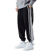 Shasmi Light Black Side Striped Pants Men Oversized Baggy Wide Leg Trousers Elastic Waist Streetwear Joggers Men Track Pant For Men Ll Track Pants Ll Plain Track Pant (Trouser 155 Light Black-L)