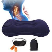 Modiq Inflatable Travel Pillow, Ultralight Camping Pillow With Eye Mask, Ear Plugs And Pouch - Compressible Neck Pillow For Camping, Hiking, And Travel (Dark Blue/Purple)