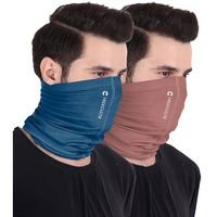 Freecultr Unisex Bamboo Bandana, Anti Microbial Super Soft & Comfort Fit, Breathable Multipurpose Headband, Face Mask For Dust Protection And Sun - Plain Pack Of 2-Cuban Peach,Sapphire Blue