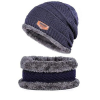 Btfash Winter Knit Neck Warmer Scarf And Set Skull Cap For Men Women/Winter Cap For Men (2 Piece Combo) (Navy Blue)