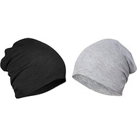Primebox Cotton Long Beanie For Men Women Headwear Slouchy Skull Cover Cap Fashion Accessories Topa Pack Of 2Pcs Black Grey Color Beanie