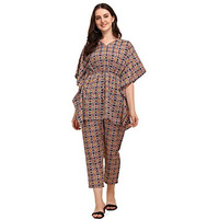 Nainvish Women's Cotton Blend Straight Round Neck Printed Short Kaftan Top With Pant (Sd221_Kb-Xl_Multicolor)