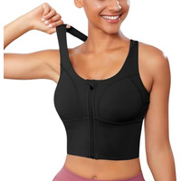 Glamoras Women Polyester Spandex High Impact Front Zip Sports Bra Longline Fitness Criss Cross Back Crop Tops Tank Gym Yoga Workout, Size: M-4Xl Black