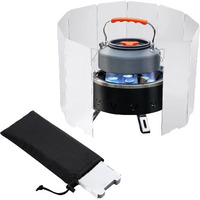 Camp Stove Windscreen, 10 Plates Aluminum Windshield For Camping Wood Stove With Drawstring Bag, Lightweight Folding Windproof Outdoor Stove Windshield For Camping, Butane Stoves (84 * 24Cm)