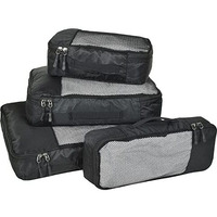 Fatmug Polyester Fabric Packing Cubes/Travel Pouch Bag Organiser - Set Of 4 (Large, Medium, Small And Slim) (Black)