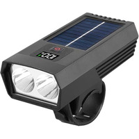 Linist Solar Powered Led Bicycle Light  Rechargeable Bicycle Flashlight With Digital Display, Type-C And Solar Charging, Waterproof Front Lamp For Night Cycling Safety