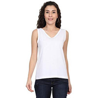 Ecoline Clothing Women's Cotton Dual V Neck/Round Neck Sleeveless Tank Top (White, Large), Regular Fit