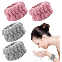 Homeaura 2 Pairs Wrist Band For Face Washing | Absorbent Wristband For Face Wash For Women And Girls Prevents Water Spillage | Coral Velvet Sweatband For Skincare Yoga And Fitness (Red Bean And Grey)