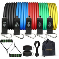 Athmonk Resistance Tube Band Set Of 11 Pcs - Home Gym Exercise Bands For Workout - Resistance Bands For Men Women - With Toning Tubes, Door Anchor, Foam Handles, Ankle Straps, Workout Guide - 150 Lbs