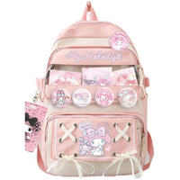 Palay Kawaii School Backpack Cinnamoroll Backpack For Girls Book Bag Diy Casual With Clear Zipper Pouch,Includes Cinnamoroll Badges,Post Card Card Holder Keychain