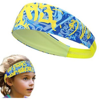 Proberos Sport Headband For Kids Quick Dry Sweat Headband Fashion Printed Head Band Sweat Absorption Elastic Headband Boys Girls Running Headband For Kids 4-9 Years Old, Head Size 42-68Cm