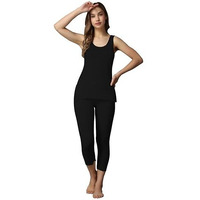 Wearslim WomenS Cotton Thermal Underwear Set, Thermal Sleeveless Camisole And Pant Set, Round Neck Tank Tops & Bottom Soft Warmer - Zed Black (S)