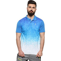 Campus Sutra Men's Sky Blue & Chalk White Ombre Polo Activewear T-Shirt For Casual Wear | Spread Collar | Short Sleeve | Button Closure | Jersey T-Shirt Crafted With Comfort Fit For Everyday Wear