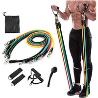 Veentus 11 Piece Gym Power Resistance Band Set For Workout, Resistance Band For Exercise, Resistance Band For Pull Ups, Tricep, Legs, Rubber Tube With Door Anchor And Hook (Multicolor)