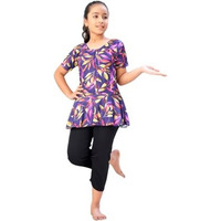 Aarika Girls Sports Wear Purple-Black Colour Floral Print Nylon Swim Suit (5-15 Years)-(Sw-Shm-C-1113)