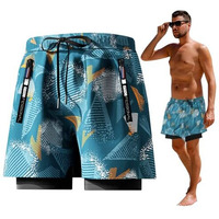 Proberos Swimming Trunk For Men Swimming Pants With Pockets For Men Elastic Double Layer Fashion Print Swimwear Shorts Sport Shorts For Men Quick Dry Outdoor Shorts For Running Swimming, 3Xl