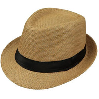 Clothera Jute Designer Fedora Hat For Men (Beige),Free Size