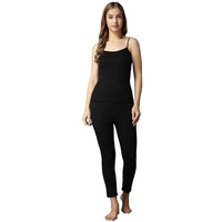 Wearslim WomenS Cotton Quilted Winter Lightweight Thermal Underwear For Women Long Johns Bottom And Spaghetti Set With Fleece Lined Soft Warmer Color - Zed Black (Size - Large)