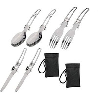 Near Stop 6 Piece Folding Camping Cutlery Set, Stainless Steel Portable Knife And Fork Spoon With A Nylon Pouch Cutlery Kit For Picnic Outdoor, Hiking, Travel