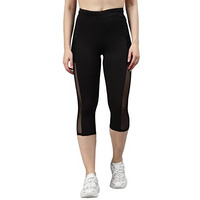Blinkin Skinny Women's 3/4 Gym Wear High Rise Tights For Women's With Mesh Insert & Side Pockets : Perfect Active Wear, Yoga Workout - The Ultimate Pants Girls (7908,Black,Size_S)
