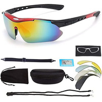 Proberos Polarized Sports Sunglasses, Non-Polarized Sunglasses Anti Glare Riding Sunglasses For Driving With 5 Interchangeable Lenses &Box, Riding, Uv Protection Sports Sunglasses For Men Women