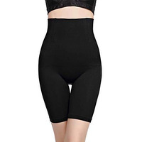 Kroywen Women's Lycra High Waist Shorts Tummy Tucker Slimming Body Shapers With Strip For Gym Yoga Exercise Dance Walk Jogging(Free-Size) (Black)