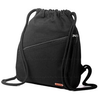 Harry Kritz - Unisex-Adult Drawstring Gym Sack Backpack, Black (16 Liters) With Zipper For Daily Use