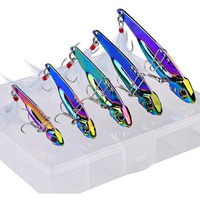 Proberos 5Pcs Fishing Lures Dual Hook Fishing Lures Sinking Lure Bait, 5 Sizes Color Silver Spoons Fishing Lures&3D Lifelike Eyes, 5G/7G/12G/15G/20G With Storage Box, Fishing Tools Accessories
