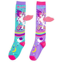 GirlS Knee-High Socks 3D Design Unicorn Printed With Soft Wings Colorful Pony Long Socks For Kids School Girl Super Comfortable And Stretchy - Age Of 3 To 12 Years (1 Pair)