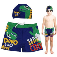 Proberos Kids Boys Swimming Costume And Cap Set, Upf5O+ Sunprotection Cartoon Dinosaur Polyester Shorts Elastic Waist Design Summer Swimming Gear For Boys 5-12 Years Old (30-35Kg)